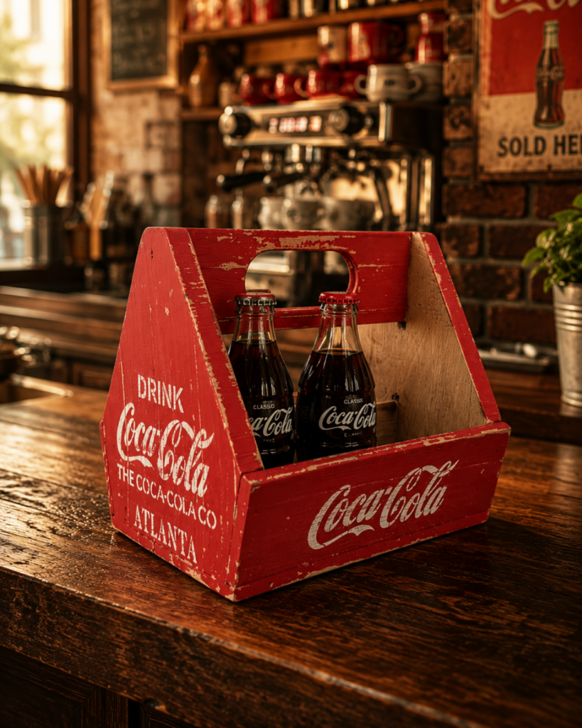 El yapımı eskitme Coca-Cola ahşap şişe taşıma kasası