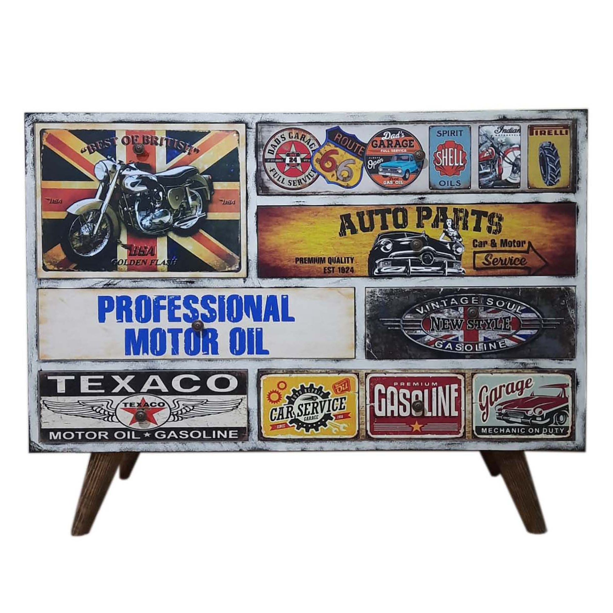 Auto parts vintage garage konsol ön görünüş görseli