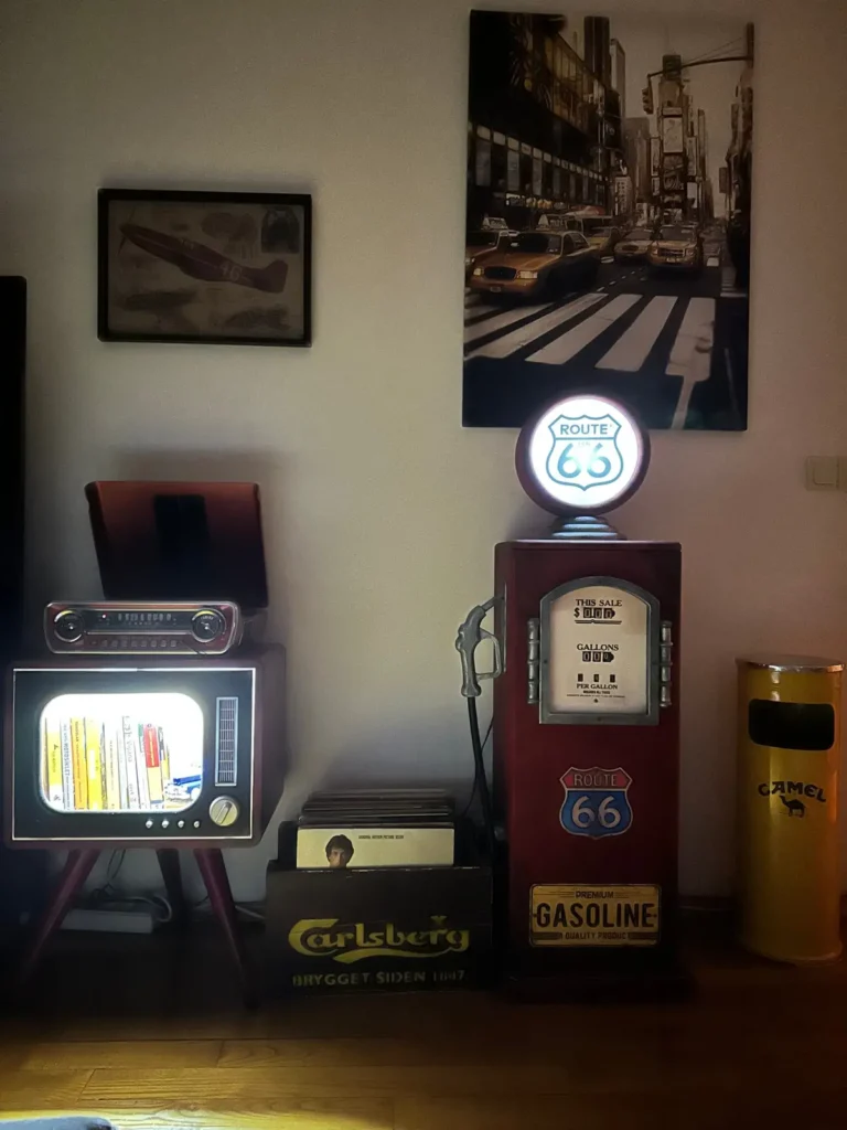 route 66 benzin pompasi dolabi led gece